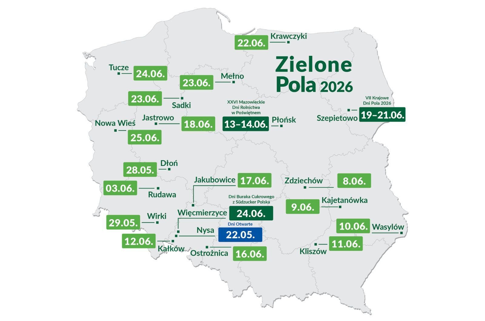 Zielone Pola 2026 - mapka z plantacjami demonstracyjnymi