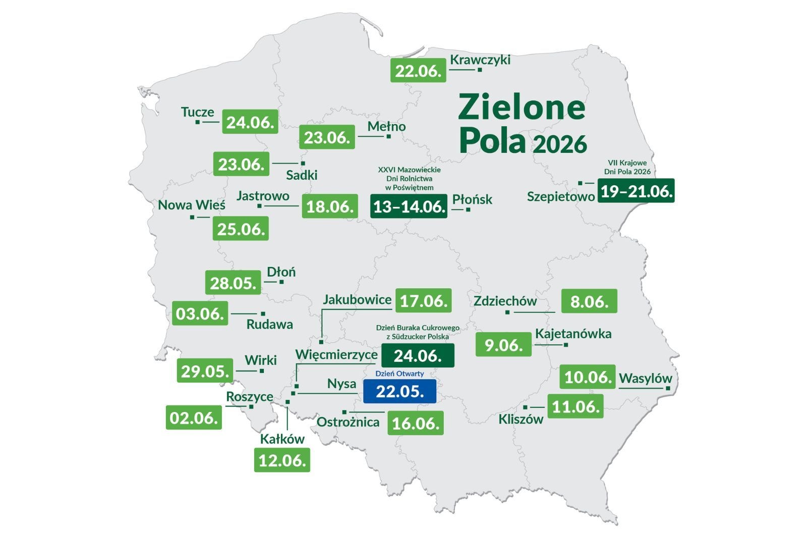 Zielone Pola 2026 - mapka z plantacjami demonstracyjnymi